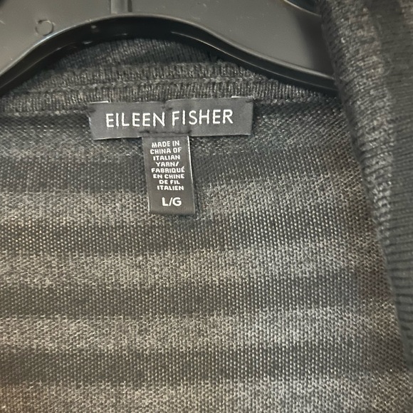 Eileen Fisher Tunic sweater Top Black Gray Long Sleeve striped with cowl neck - Picture 4 of 6